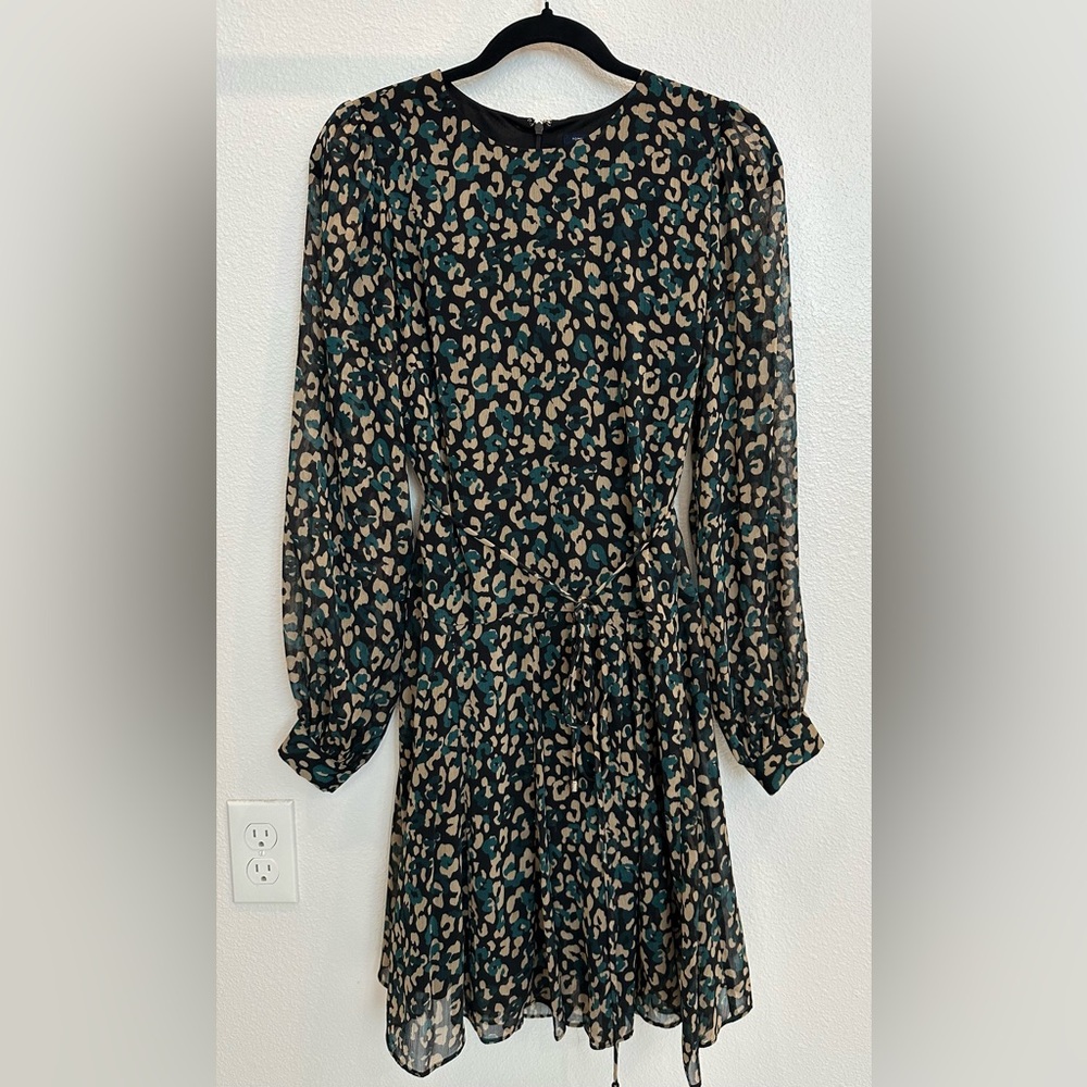Tommy Hilfiger Black, Tan & Teal Leopard Print Long Sleeve Dress